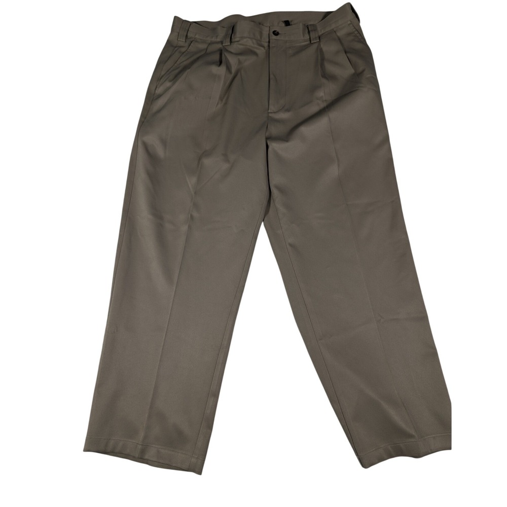 Ashworth Golf Pants Mens 36W 30L Tan Khaki Double Pleated Polyester Trousers